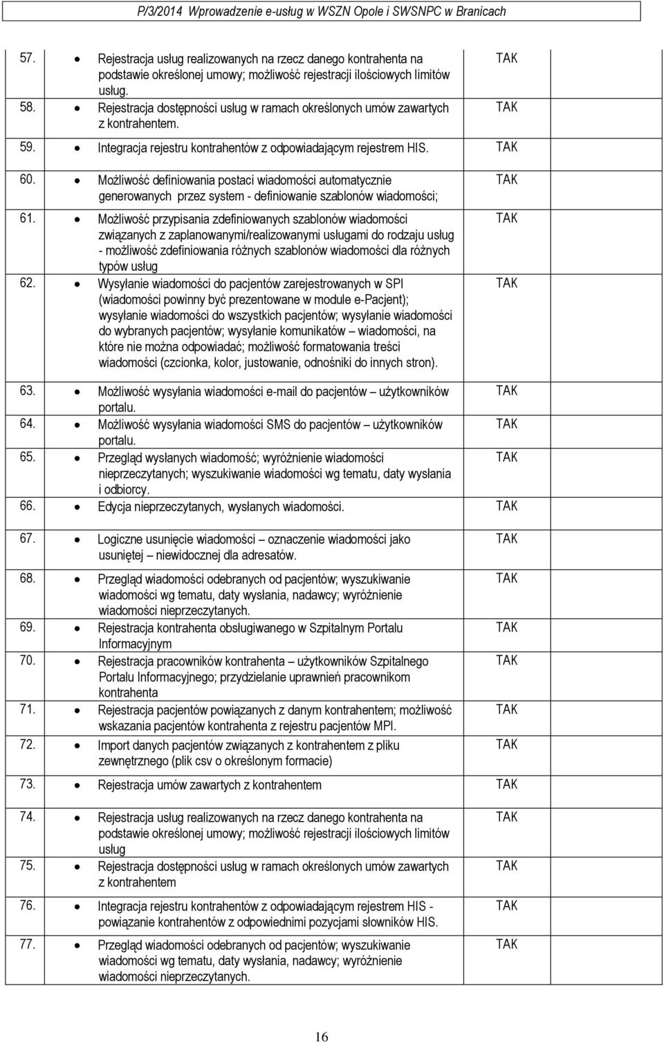 Możliwość definiowania postaci wiadomości automatycznie generowanych przez system - definiowanie szablonów wiadomości; 61.