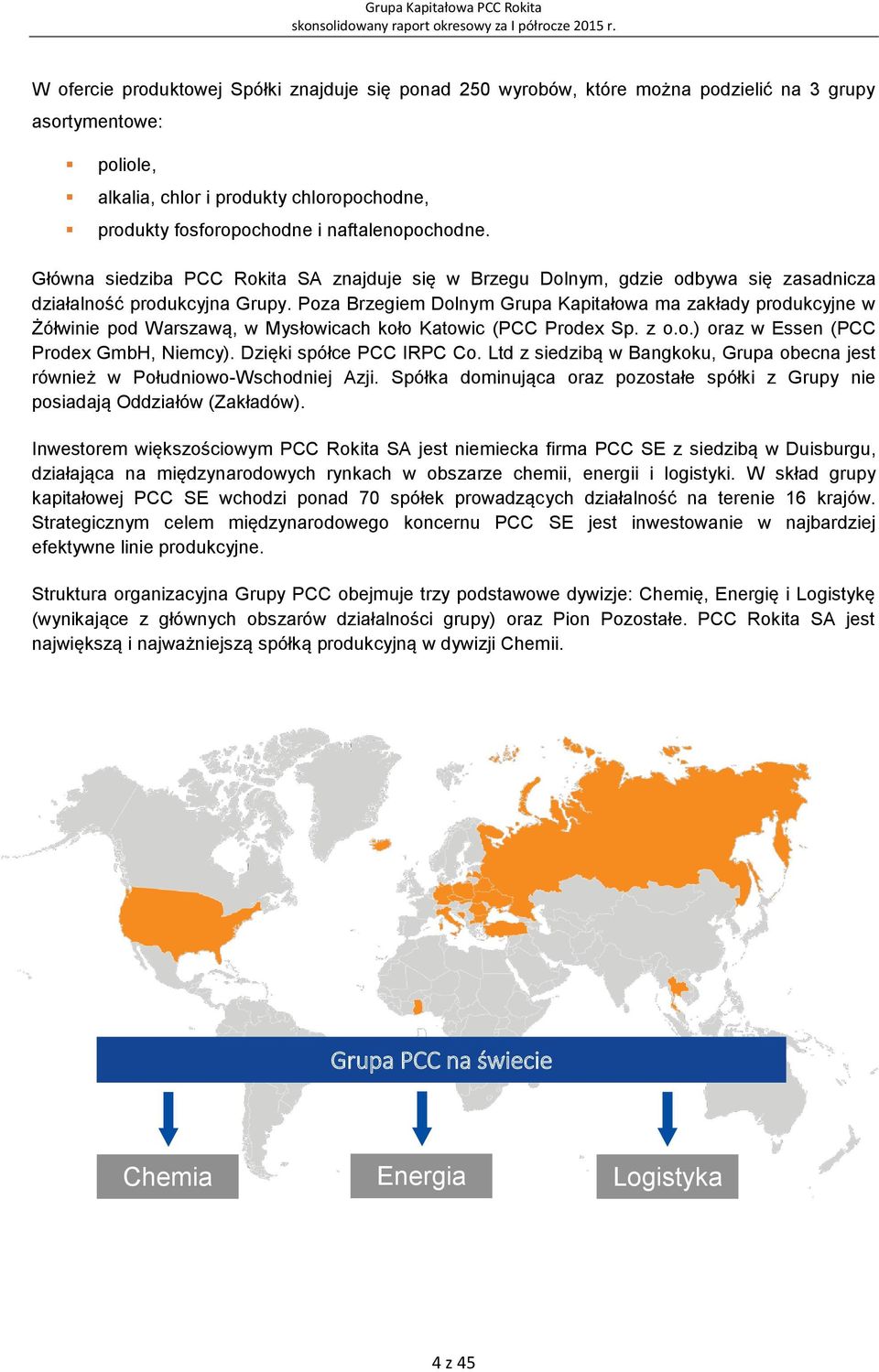 Poza Brzegiem Dolnym Grupa Kapitałowa ma zakłady produkcyjne w Żółwinie pod Warszawą, w Mysłowicach koło Katowic (PCC Prodex Sp. z o.o.) oraz w Essen (PCC Prodex GmbH, Niemcy).