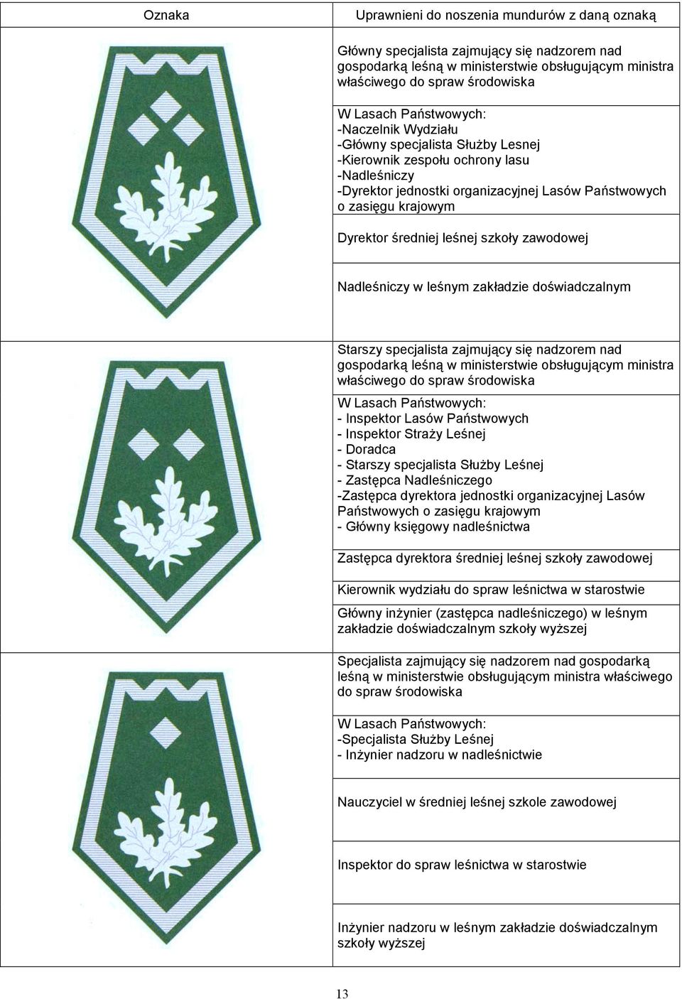 średniej leśnej szkoły zawodowej Nadleśniczy w leśnym zakładzie doświadczalnym Starszy specjalista zajmujący się nadzorem nad gospodarką leśną w ministerstwie obsługującym ministra właściwego do