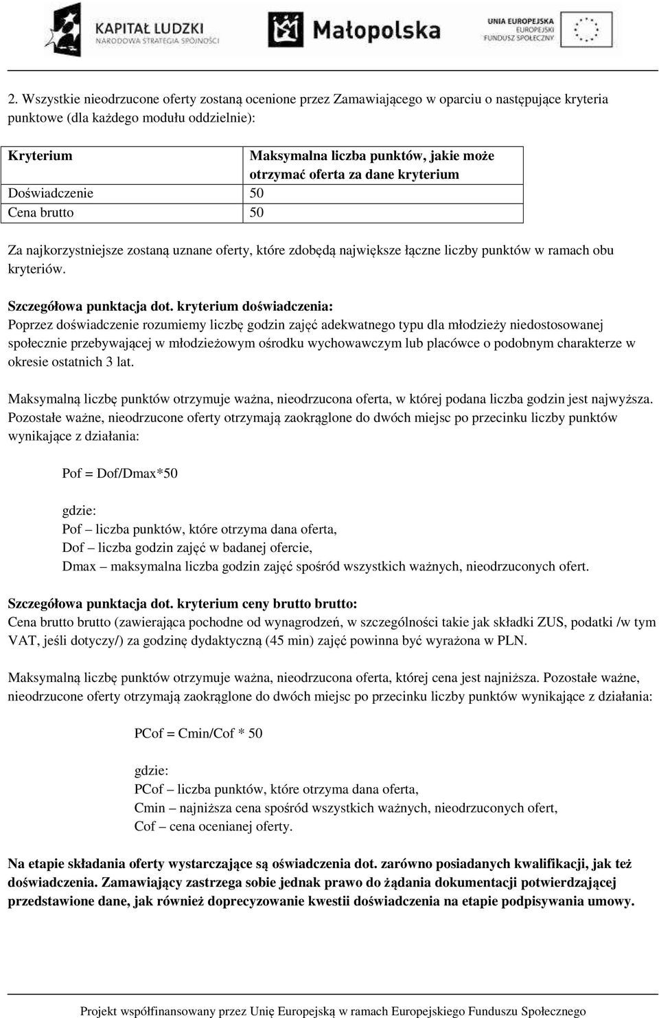 Szczegółowa punktacja dot.