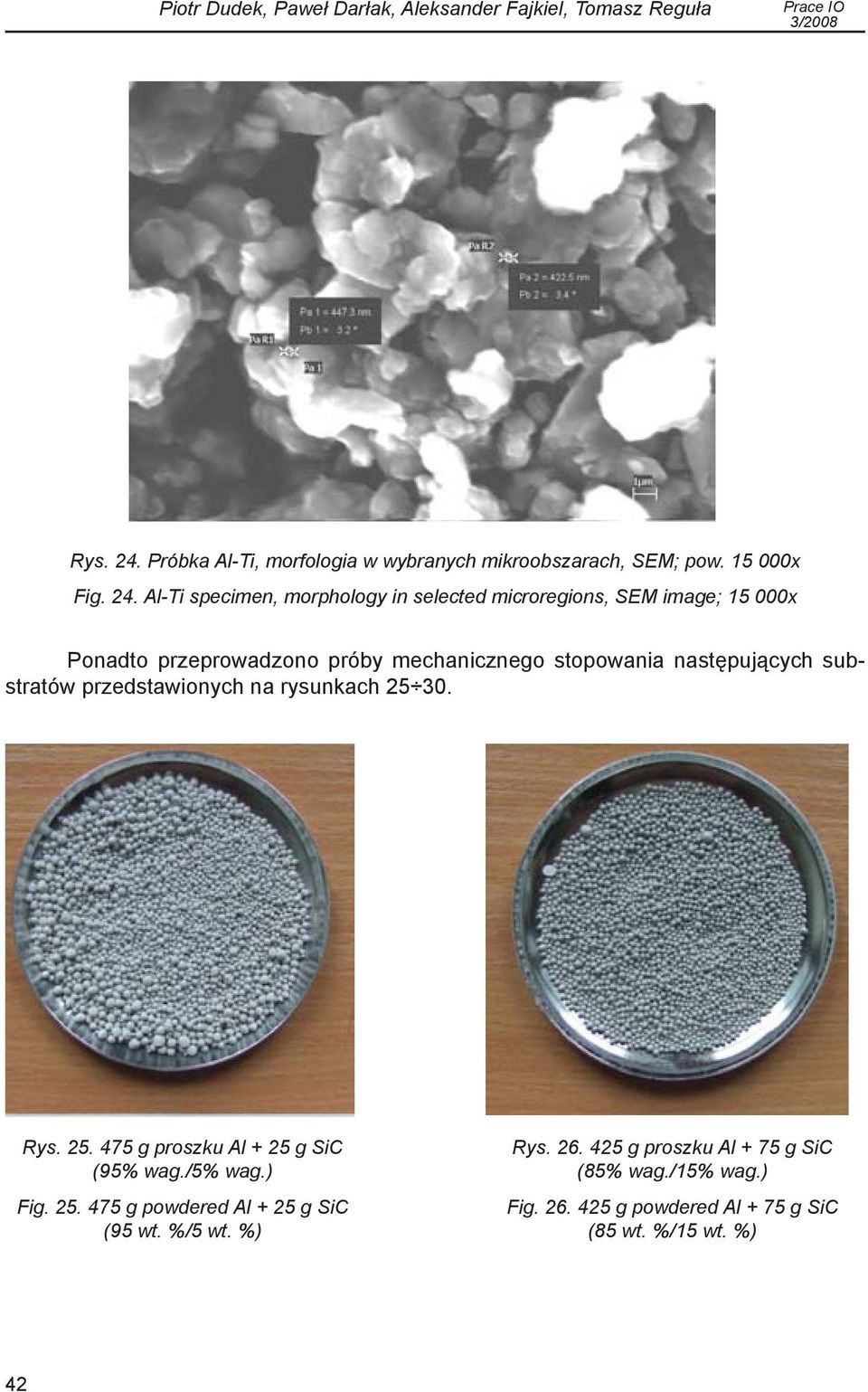 Al-Ti specimen, morphology in selected microregions, SEM image; 15 000x Ponadto przeprowadzono próby mechanicznego stopowania następujących