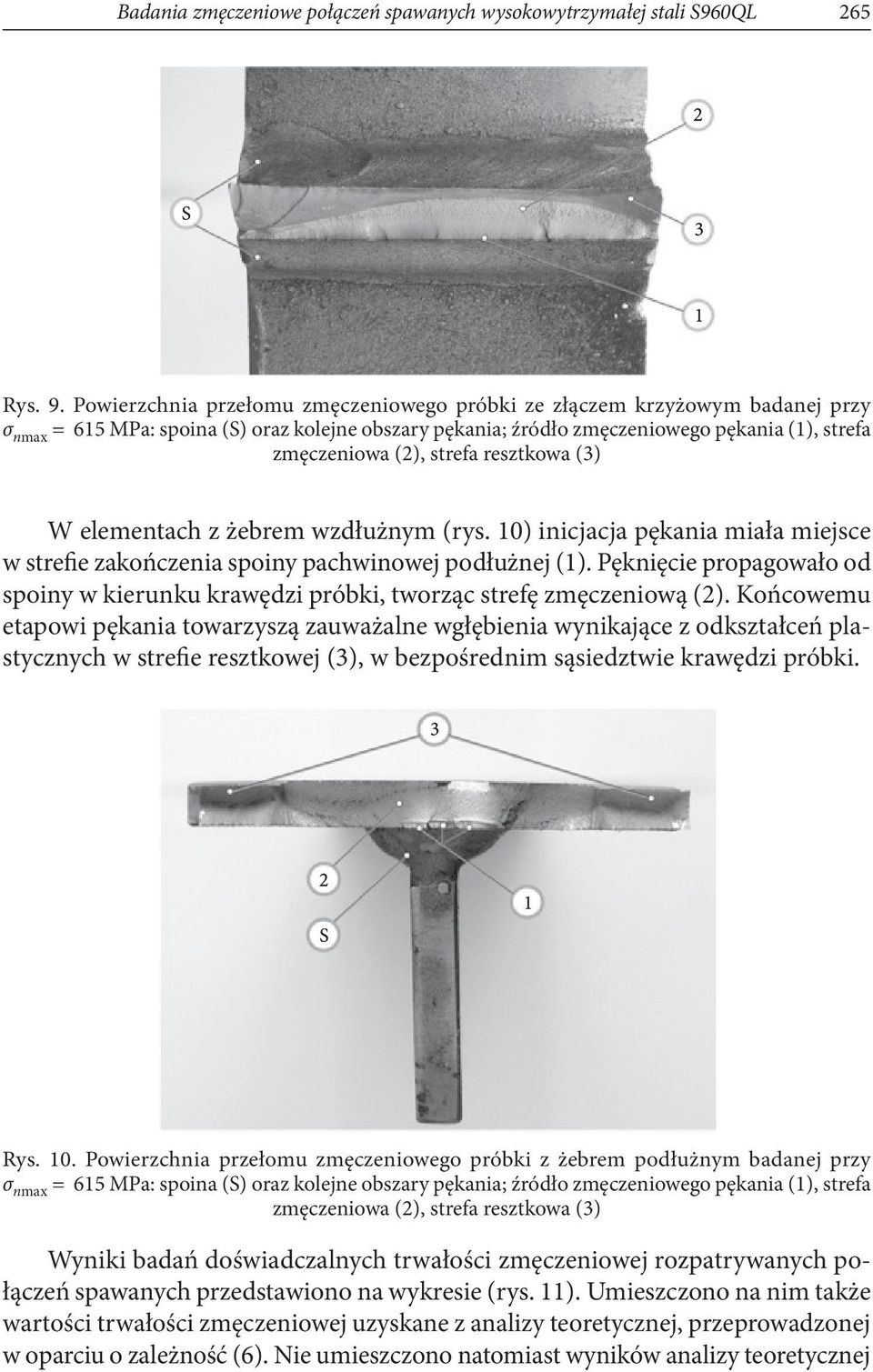 strefa resztkowa (3) W elementach z żebrem wzdłużnym (rys. 10) inicjacja pękania miała miejsce w strefie zakończenia spoiny pachwinowej podłużnej (1).