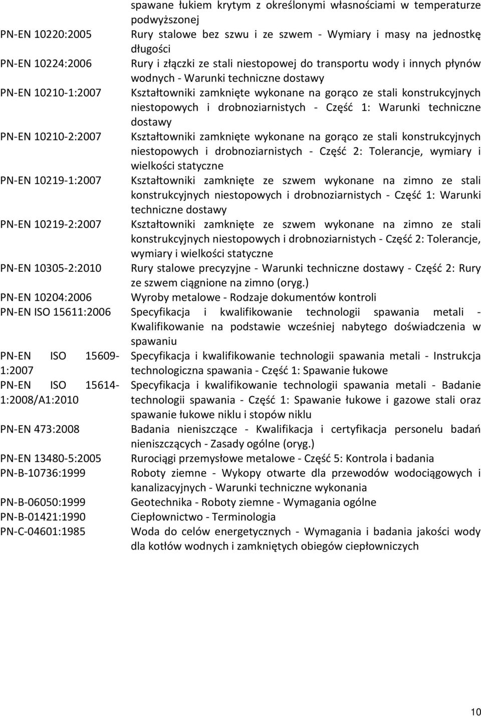 drobnoziarnistych - Część 1: Warunki techniczne dostawy PN-EN 10210-2:2007 Kształtowniki zamknięte wykonane na gorąco ze stali konstrukcyjnych niestopowych i drobnoziarnistych - Część 2: Tolerancje,