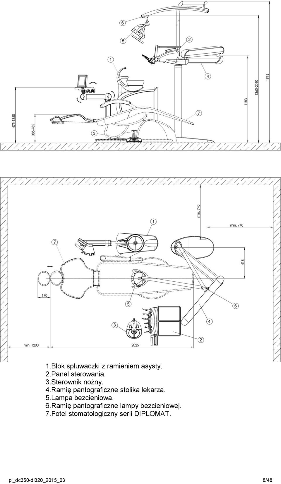 Lampa bezcieniowa. 6.Ramię pantograficzne lampy bezcieniowej.