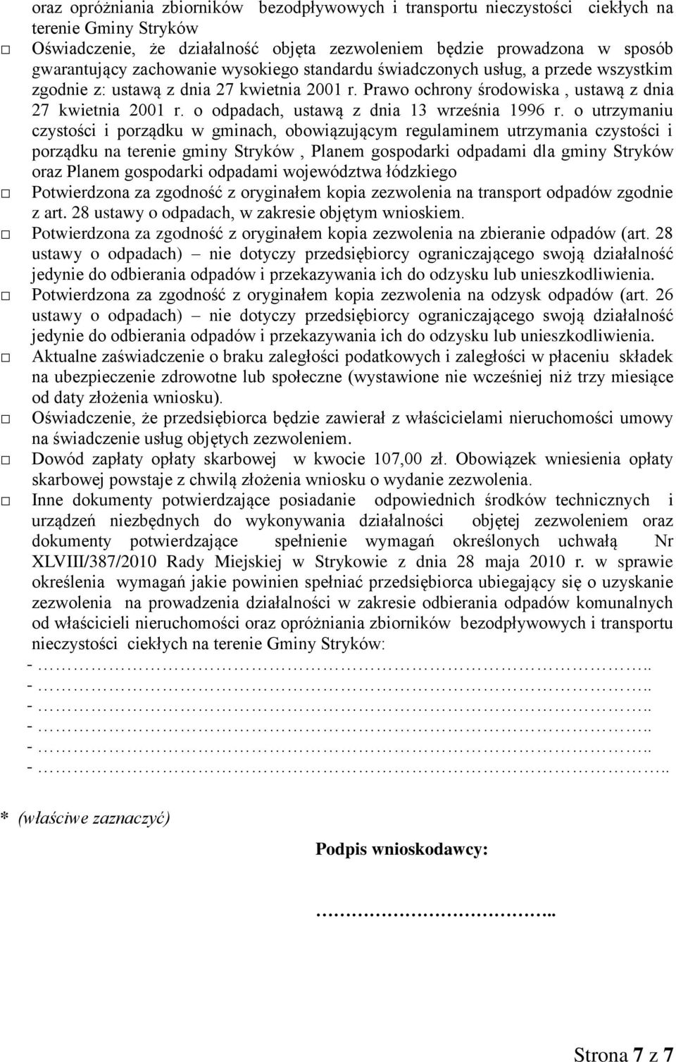 o odpadach, ustawą z dnia 13 września 1996 r.