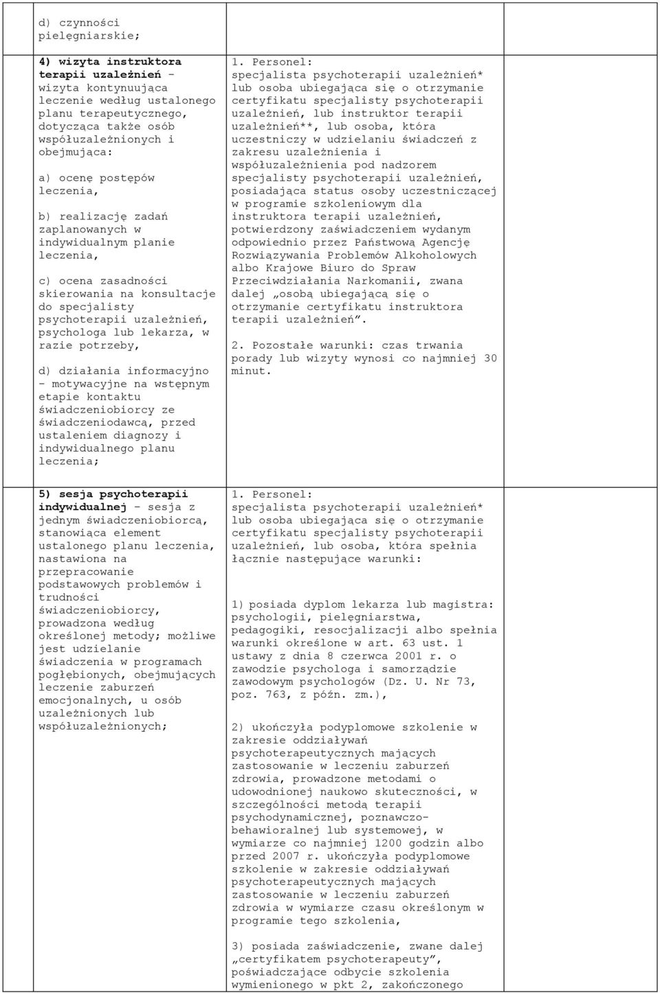 wstępnym etapie kontaktu świadczeniobiorcy ze świadczeniodawcą, przed ustaleniem diagnozy i indywidualnego planu leczenia; 5) sesja psychoterapii indywidualnej - sesja z jednym świadczeniobiorcą,