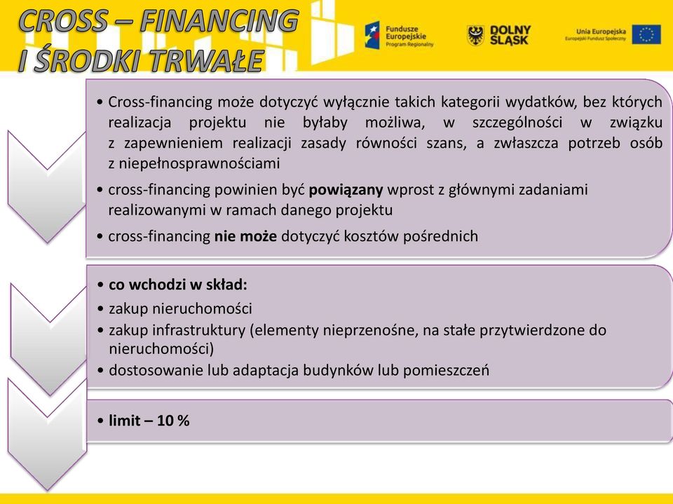 głównymi zadaniami realizowanymi w ramach danego projektu cross-financing nie może dotyczyć kosztów pośrednich co wchodzi w skład: zakup