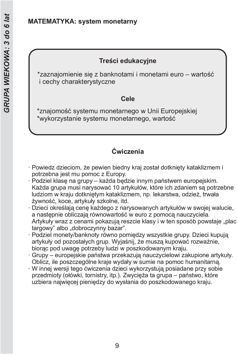 Każda grupa musi narysować 10 artykułów, które ich zdaniem są potrzebne ludziom w kraju dotkniętym kataklizmem, np. lekarstwa, odzież, trwała żywność, koce, artykuły szkolne, itd.