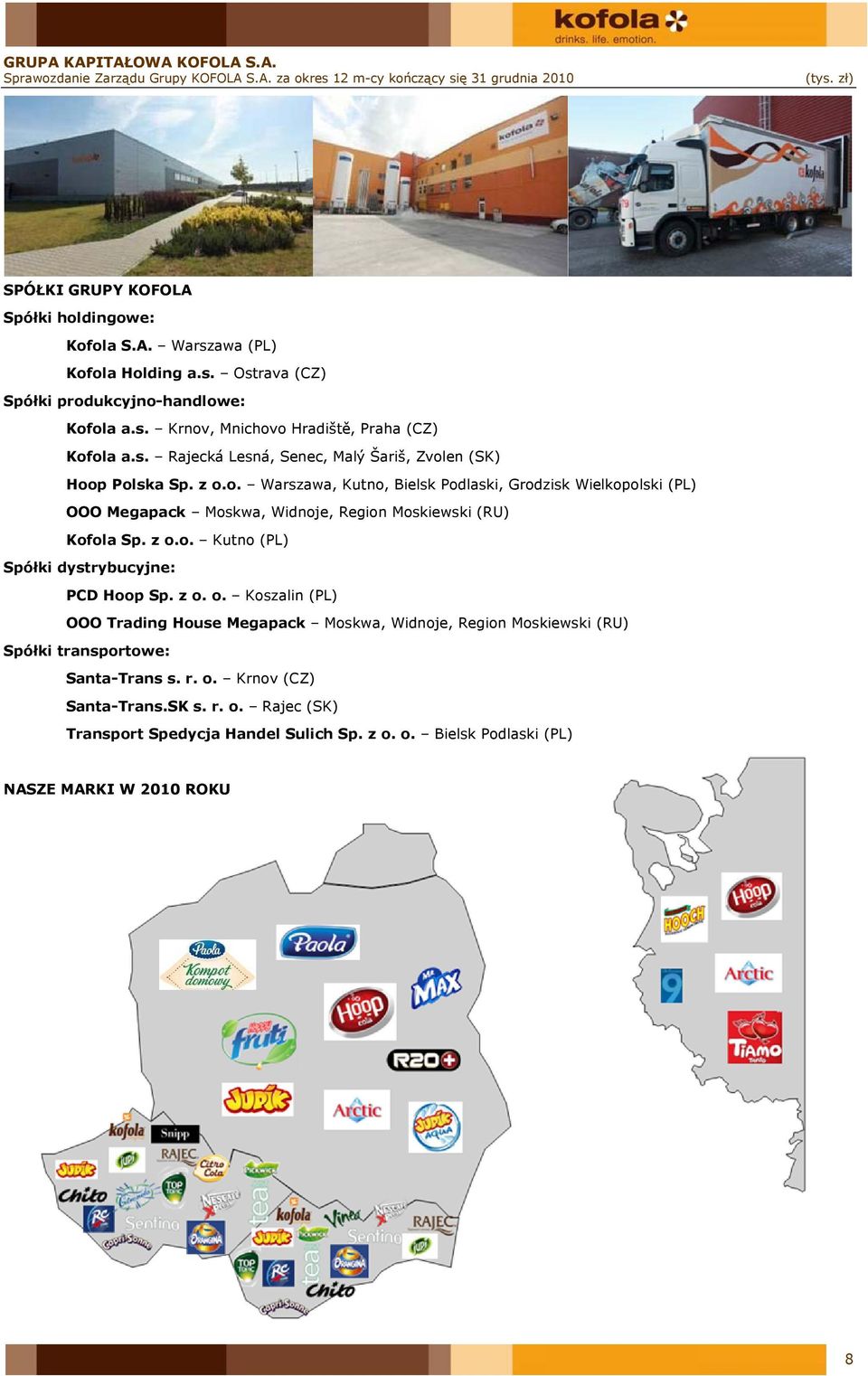 z o.o. Kutno (PL) Spółki dystrybucyjne: PCD Hoop Sp. z o. o. Koszalin (PL) OOO Trading House Megapack Moskwa, Widnoje, Region Moskiewski (RU) Spółki transportowe: Santa-Trans s. r. o. Krnov (CZ) Santa-Trans.