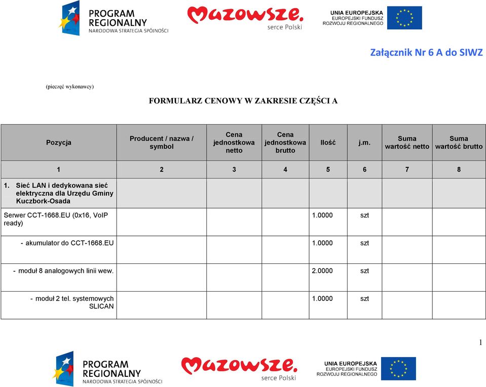 Sieć LAN i dedykowana sieć elektryczna dla Urzędu Gminy Kuczbork-Osada Serwer CCT-1668.