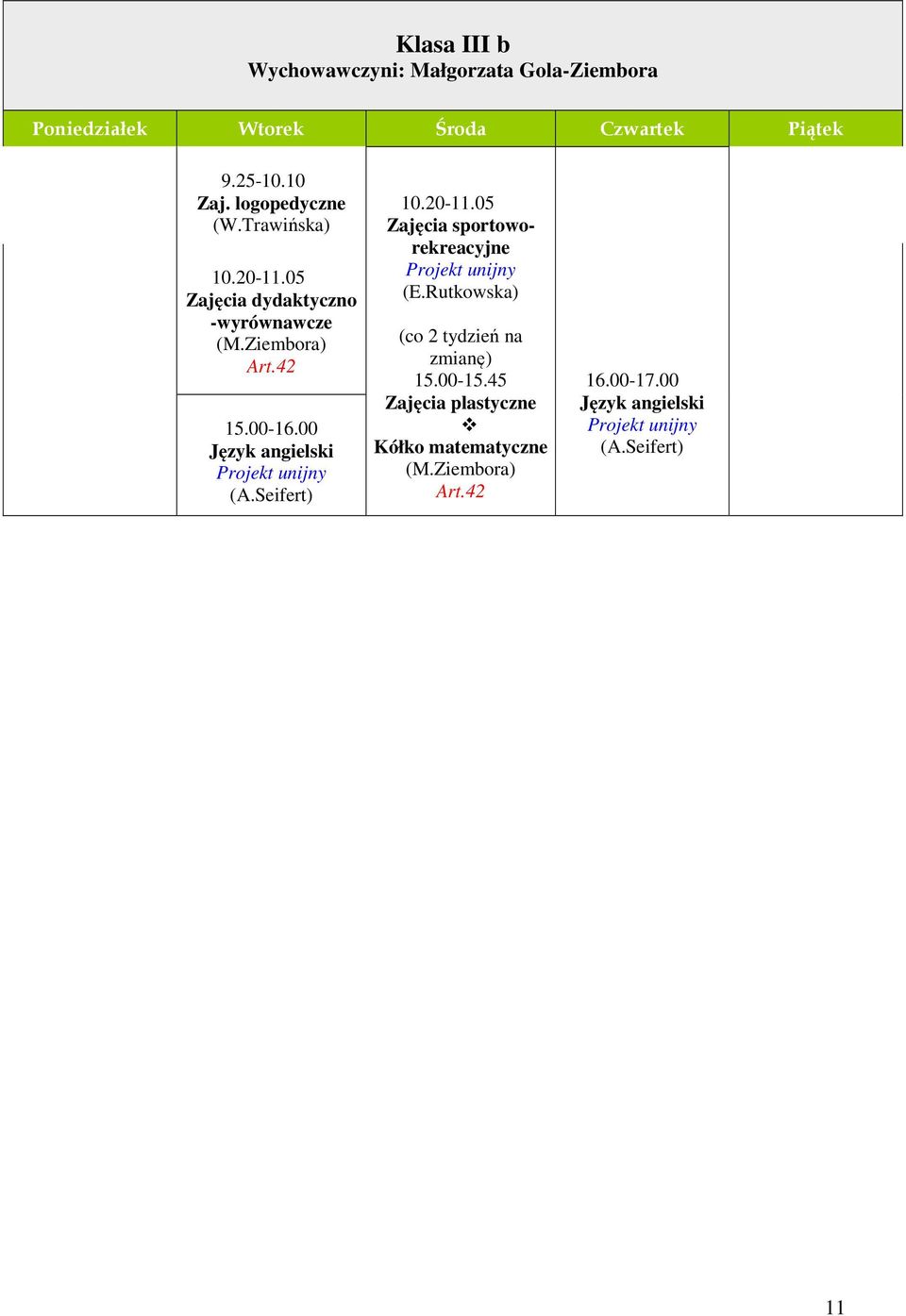 00 Język angielski (A.Seifert) 10.20-11.05 sportoworekreacyjne (E.