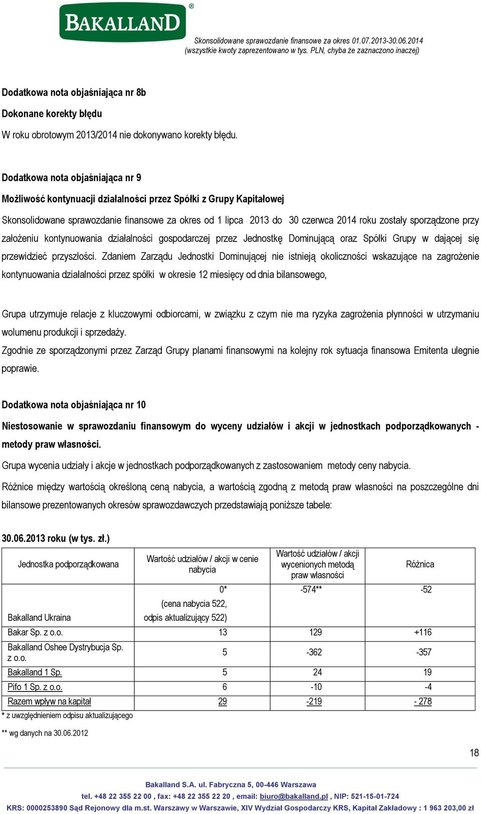 sporządzone przy założeniu kontynuowania działalności gospodarczej przez Jednostkę Dominującą oraz Spółki Grupy w dającej się przewidzieć przyszłości.