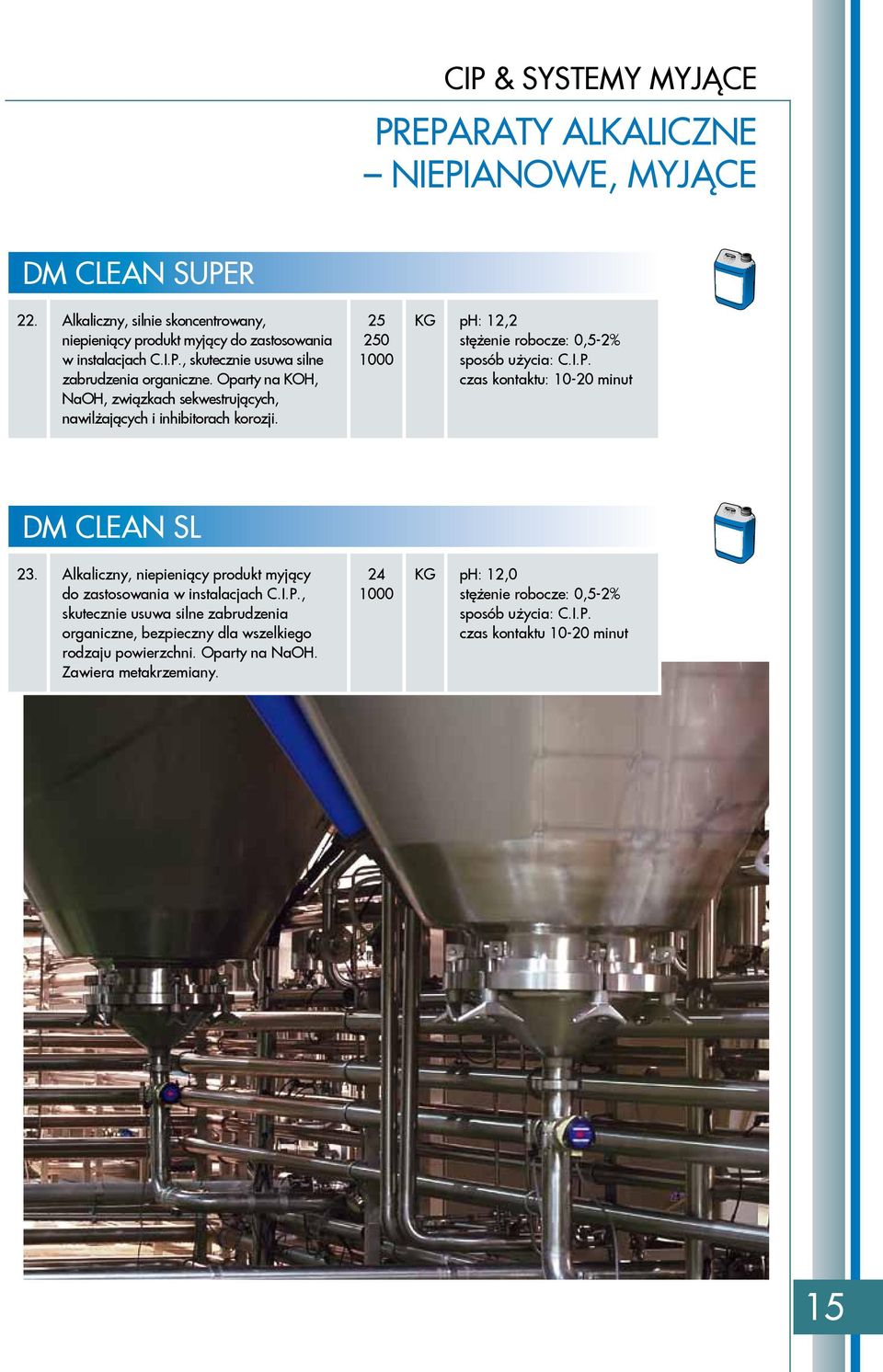 czas kontaktu: 10-20 minut DM CLEAN SL 23. Alkaliczny, niepieniący produkt myjący do zastosowania w instalacjach C.I.P.