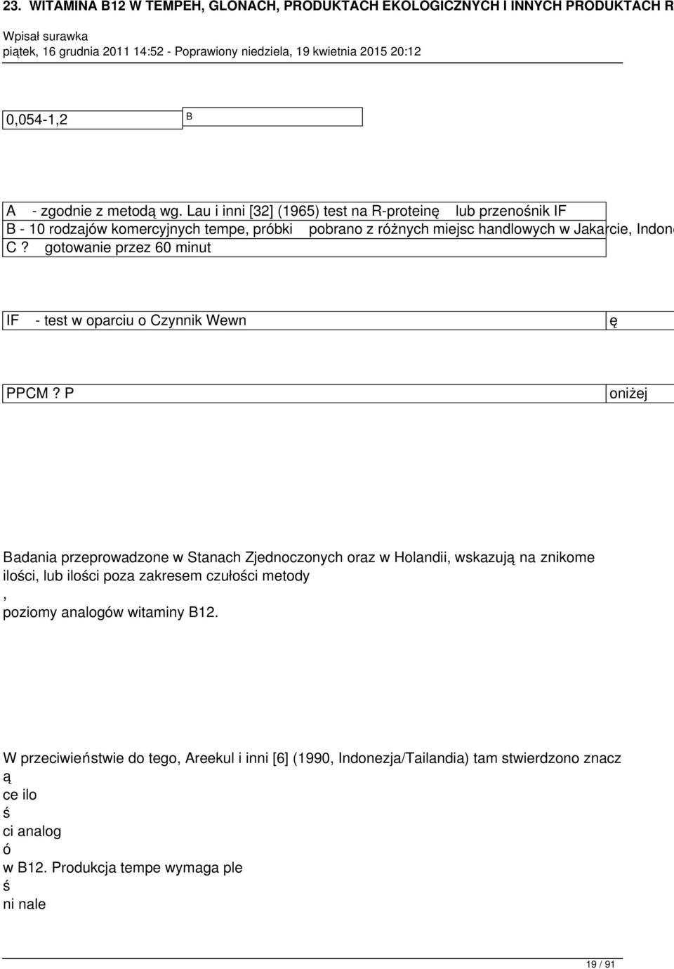 Indone C? gotowanie przez 60 minut IF - test w oparciu o Czynnik Wewn PPCM?