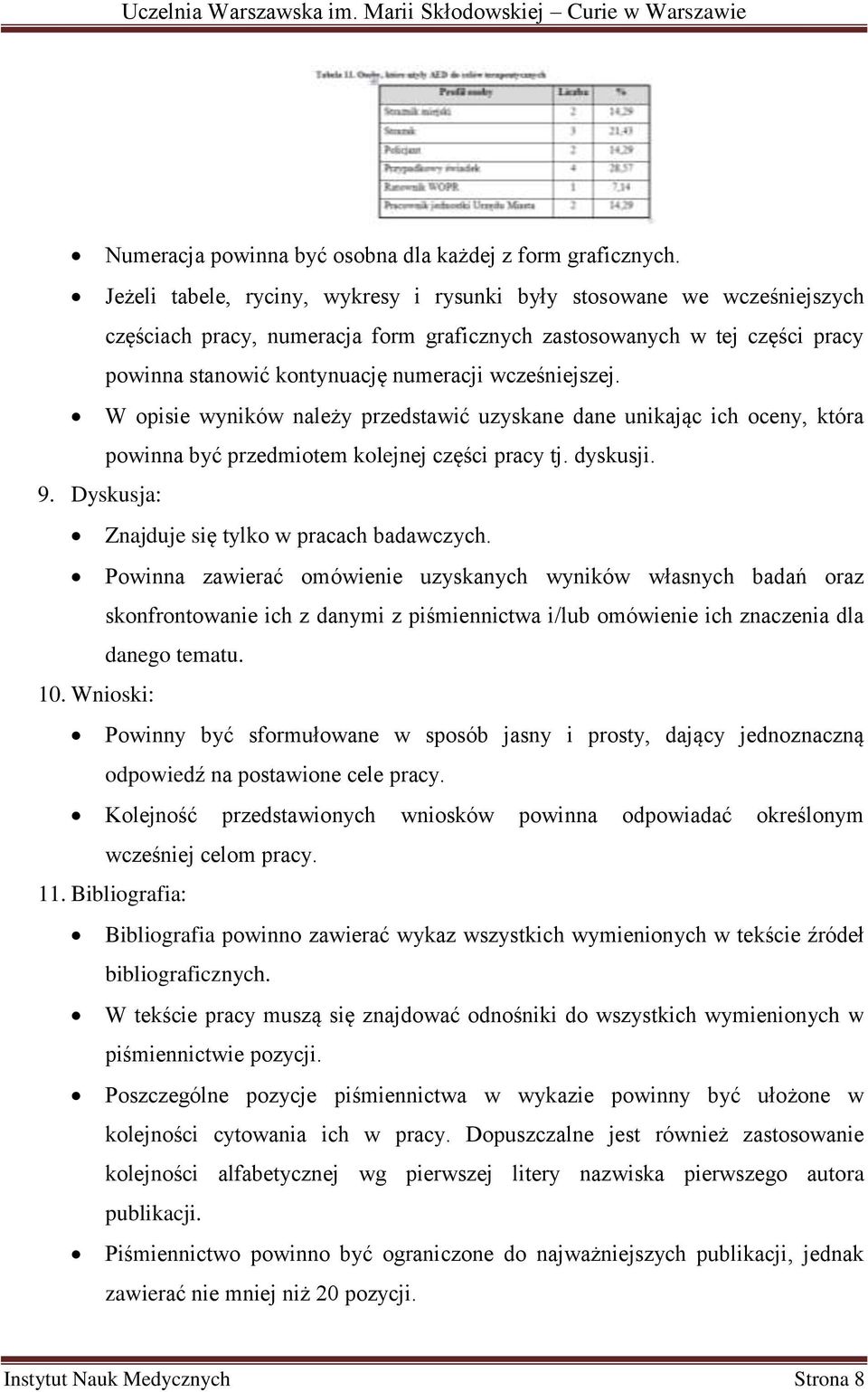 wcześniejszej. W opisie wyników należy przedstawić uzyskane dane unikając ich oceny, która powinna być przedmiotem kolejnej części pracy tj. dyskusji. 9.