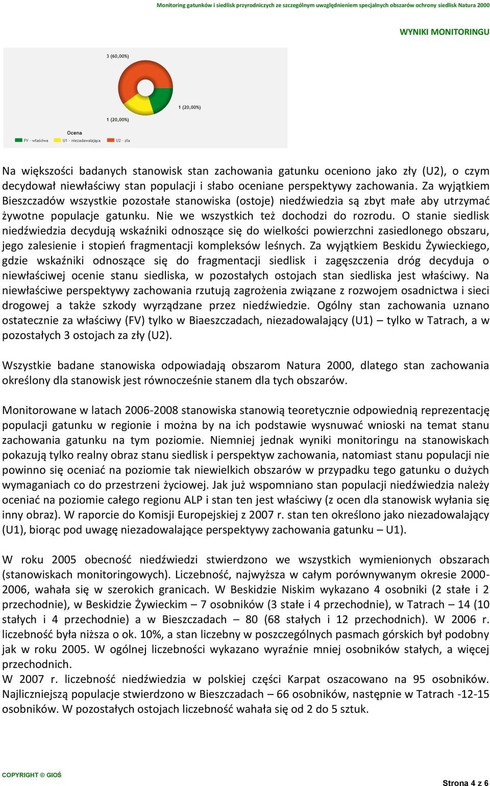 O stanie siedlisk niedźwiedzia decydują wskaźniki odnoszące się do wielkości powierzchni zasiedlonego obszaru, jego zalesienie i stopień fragmentacji kompleksów leśnych.
