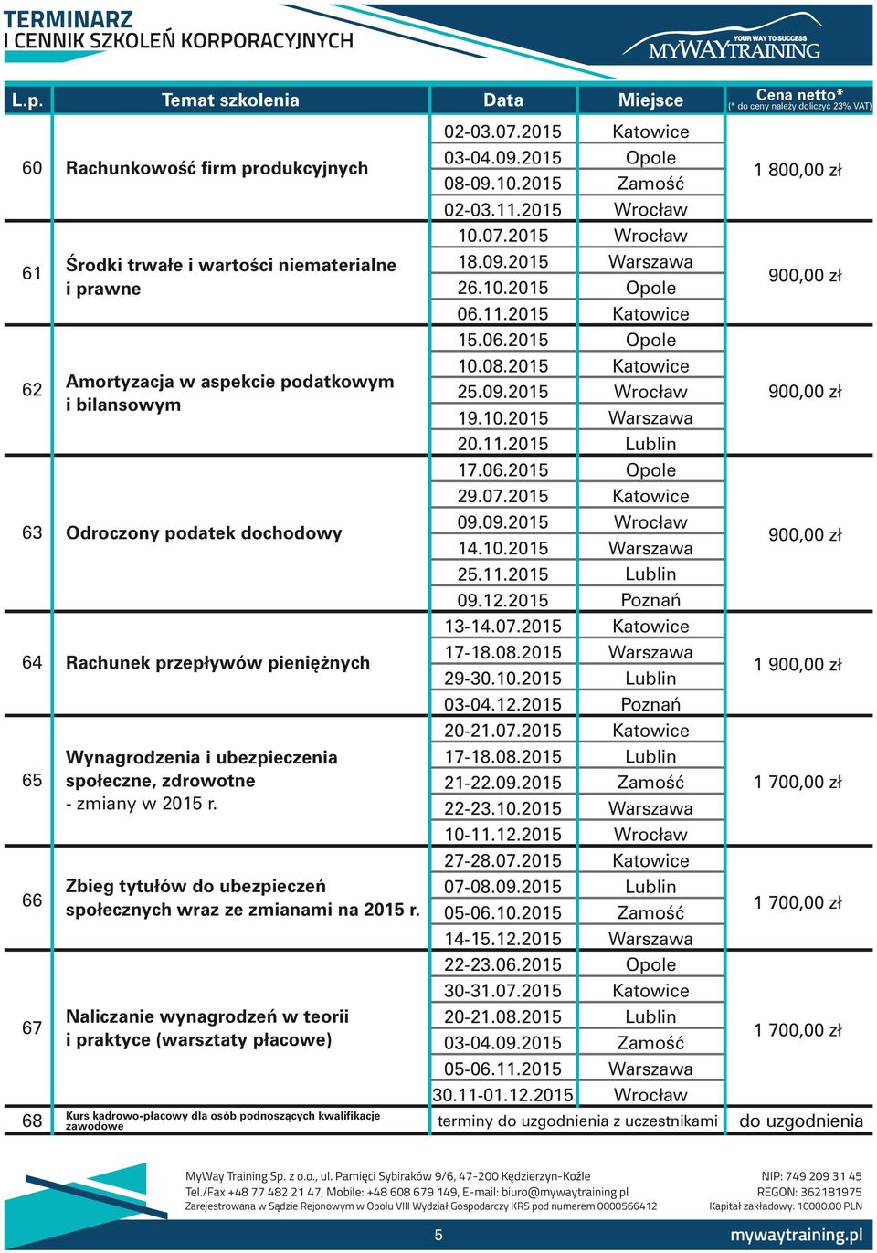 2015 Rachunek przepływów pieniężnych 29-30.10.2015 03-04.12.2015 20-21.07.2015 17-18.08.2015 Wynagrodzenia i ubezpieczenia społeczne, zdrowotne 21-22.09.2015 - zmiany w 2015 r. 22-23.10.2015 27-28.07.2015 Zbieg tytułów do ubezpieczeń 07-08.