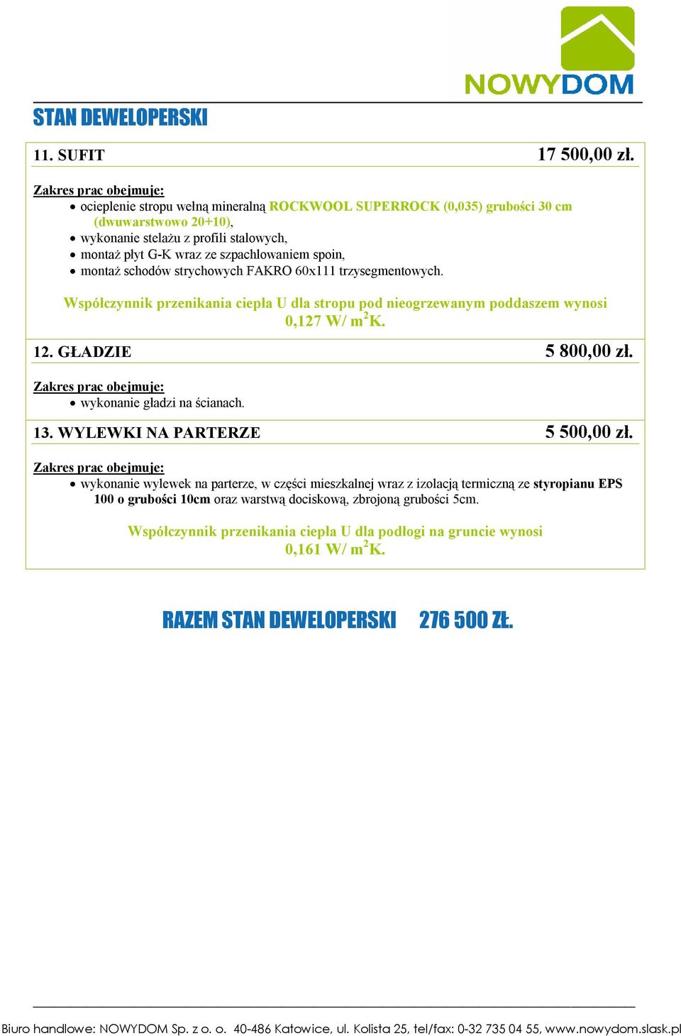 montaż schodów strychowych FAKRO 60x111 trzysegmentowych. Współczynnik przenikania ciepła U dla stropu pod nieogrzewanym poddaszem wynosi 0,127 W/ m 2 K. 12. GŁADZIE 5 800,00 zł.