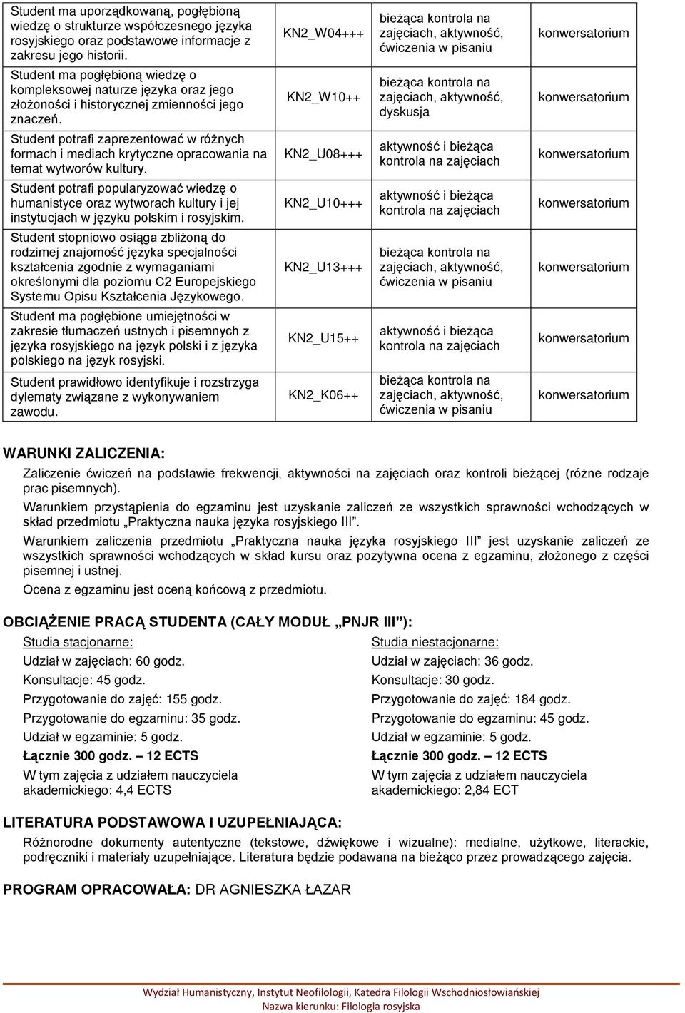 KN2_W10++ dyskusja Student potrafi zaprezentować w różnych formach i mediach krytyczne opracowania na temat wytworów kultury.