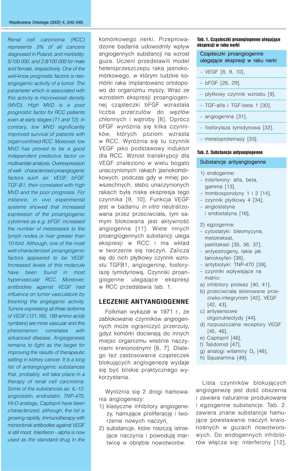 High MVD is a poor prognostic factor for RCC patients even at early stages (T1 and T2). In contrary, low MVD significantly improved survival of patients with organ-confined RCC.