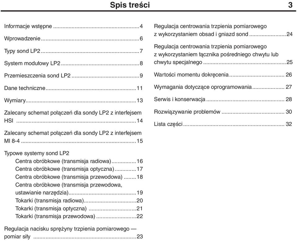 ..15 Regulacja centrowania trzpienia pomiarowego z wykorzystaniem obsad i gniazd sond.