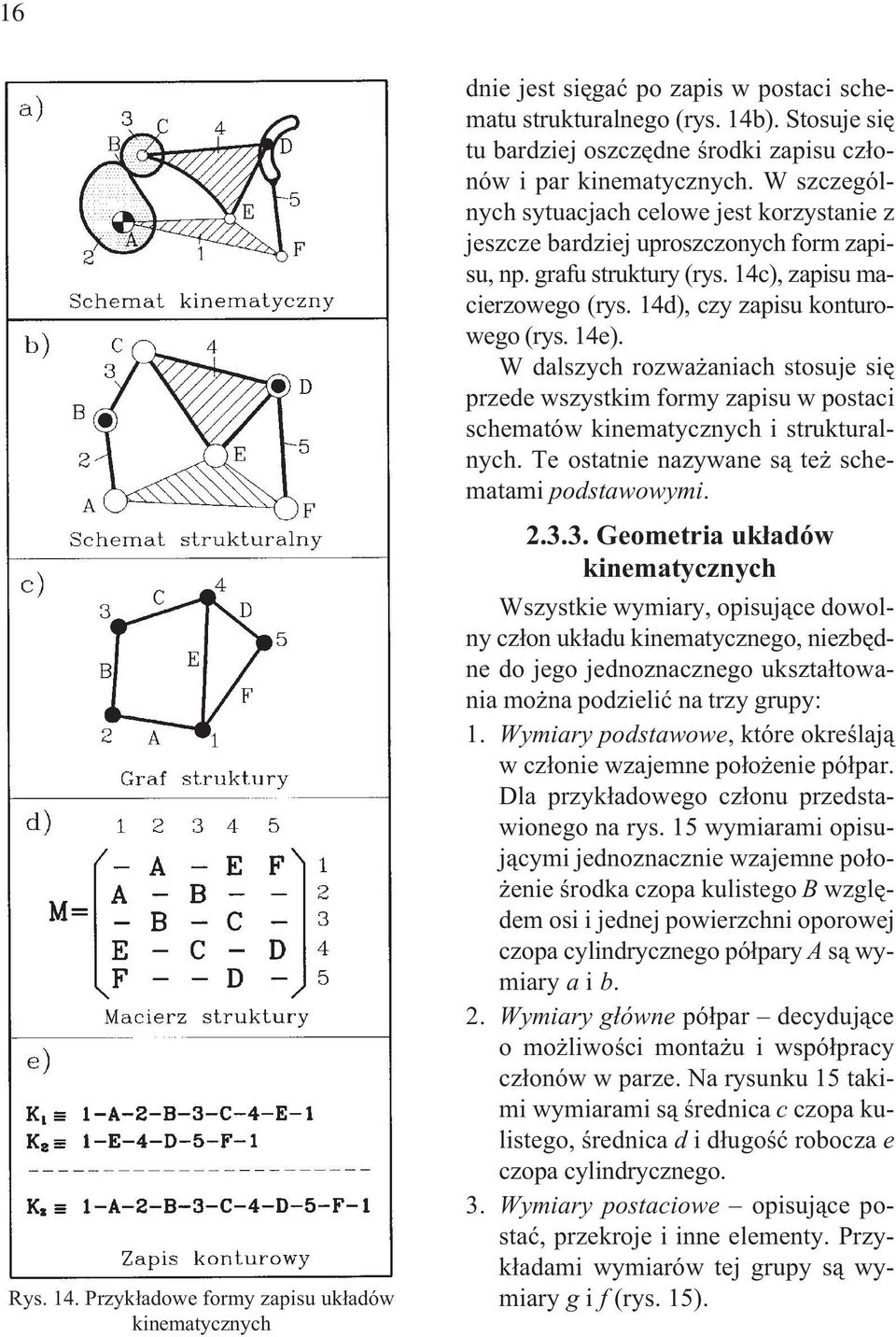 W dalszych rozwa aniach stosuje siê przede wszystkim formy zapisu w postaci schematów kinematycznych i strukturalnych. Te ostatnie nazywane s¹ te schematami podstawowymi. Rys. 14.