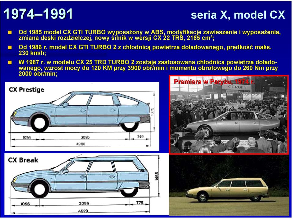 model CX GTI TURBO 2 z chłodnic odnicą powietrza doładowanego, prędko dkość maks. 230 km/h; W 1987 r.