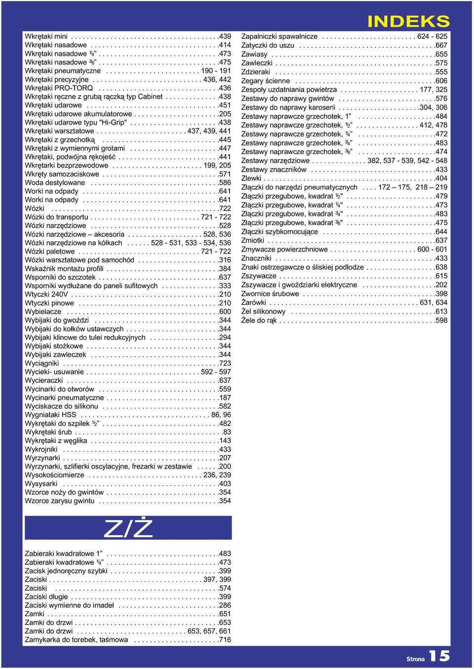 ..............................436 Wkrętaki ręczne z grubą rączką typ Cabinet..............438 Wkrętaki udarowe..................................451 Wkrętaki udarowe akumulatorowe.