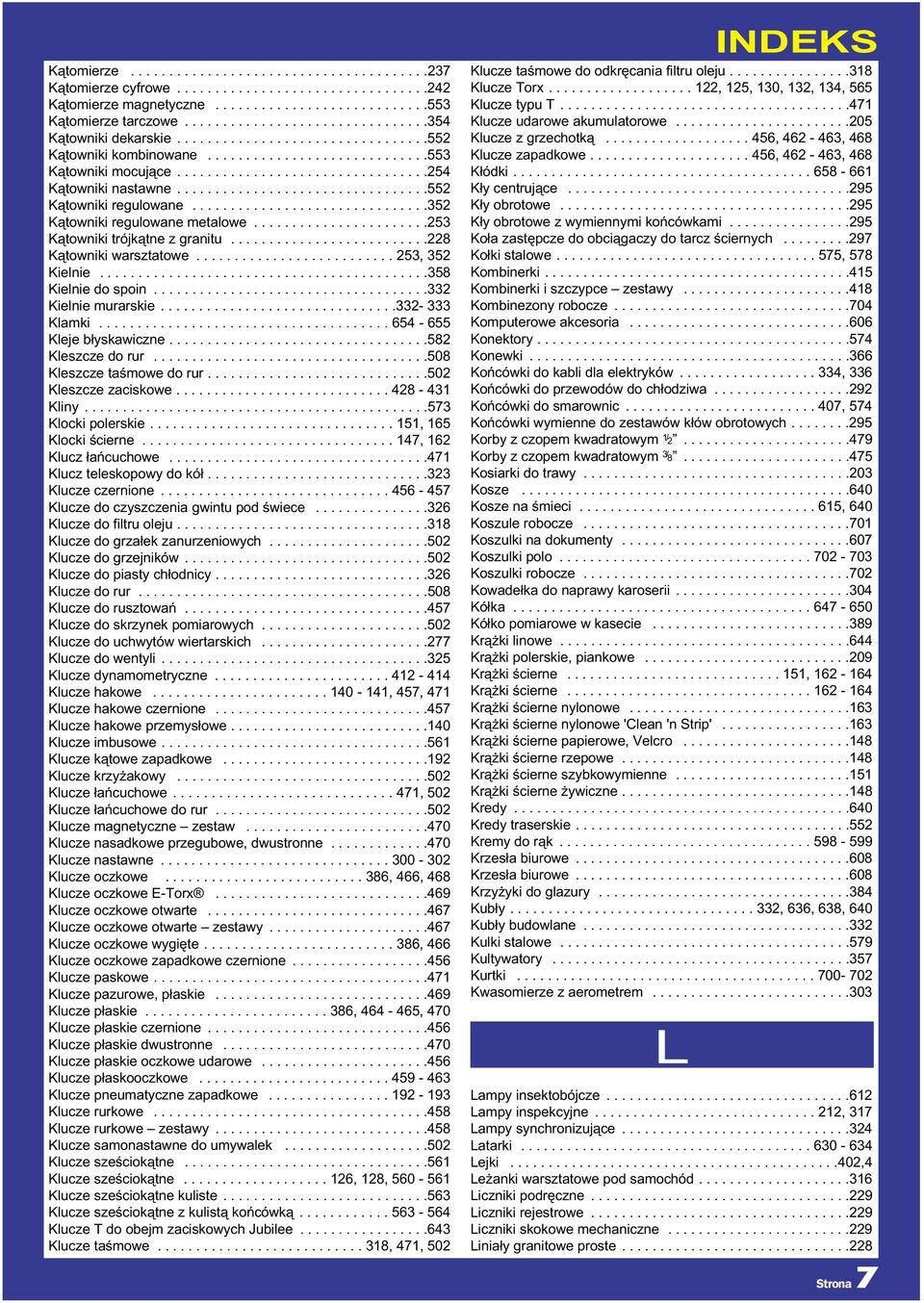 ................................552 Kątowniki regulowane...............................352 Kątowniki regulowane metalowe.......................253 Kątowniki trójkątne z granitu.