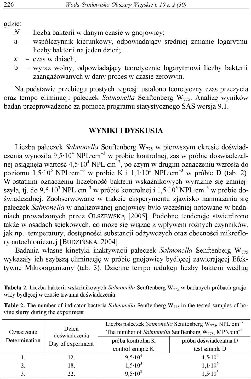 odpowiadający teoretycznie logarytmowi liczby bakterii zaangażowanych w dany proces w czasie zerowym.