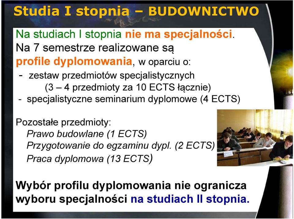 przedmioty za 10 ECTS łącznie) - specjalistyczne seminarium dyplomowe (4 ECTS) Pozostałe przedmioty: Prawo budowlane