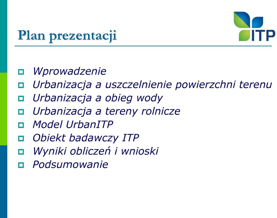 obieg wody Urbanizacja a tereny rolnicze Model
