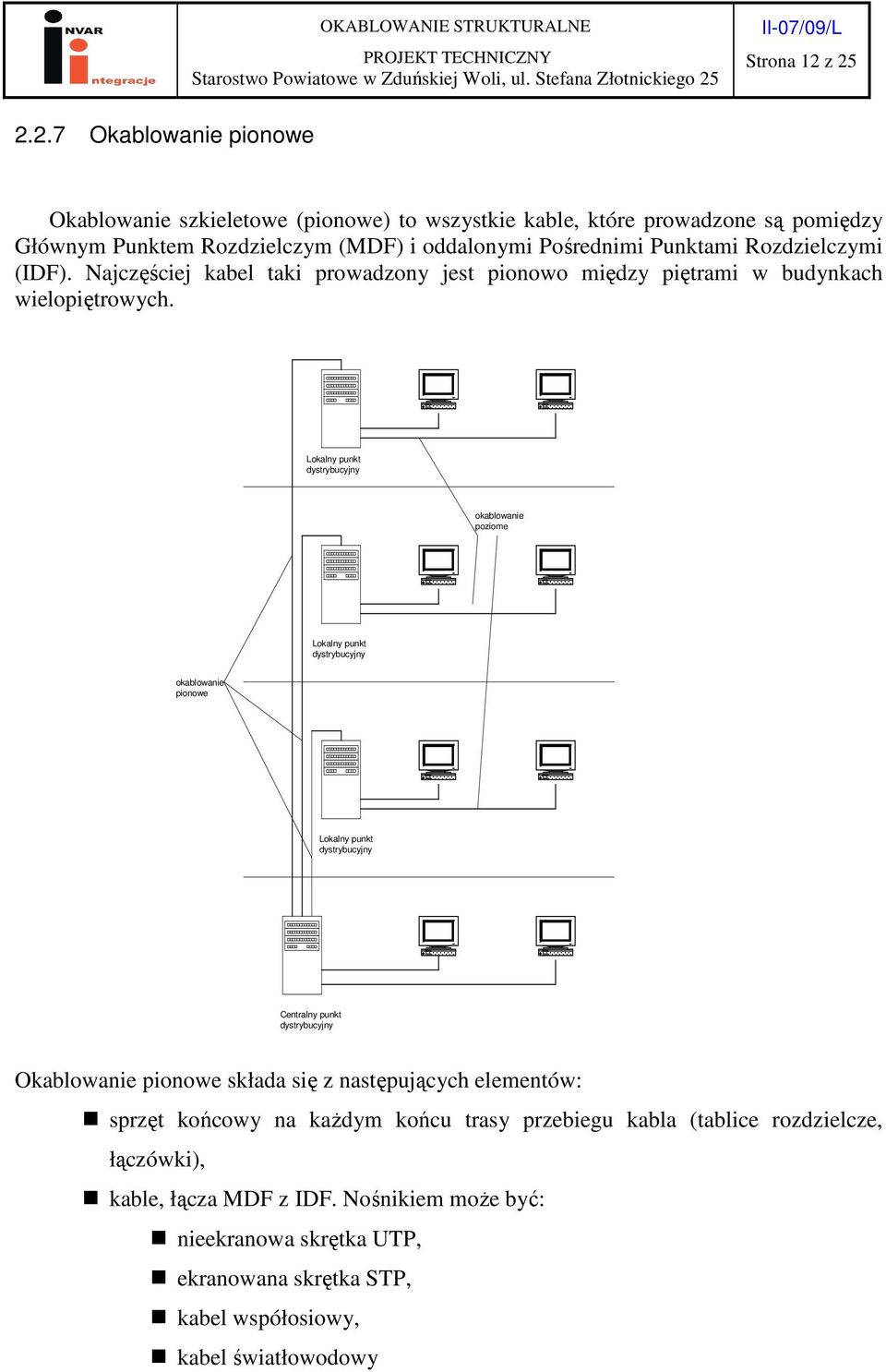 Rozdzielczymi (IDF). Najczęściej kabel taki prowadzony jest pionowo między piętrami w budynkach wielopiętrowych.