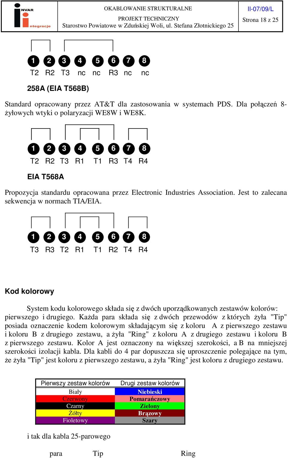 1 2 3 4 5 6 7 8 T3 R3 T2 R1 T1 R2 T4 R4 Kod kolorowy System kodu kolorowego składa się z dwóch uporządkowanych zestawów kolorów: pierwszego i drugiego.