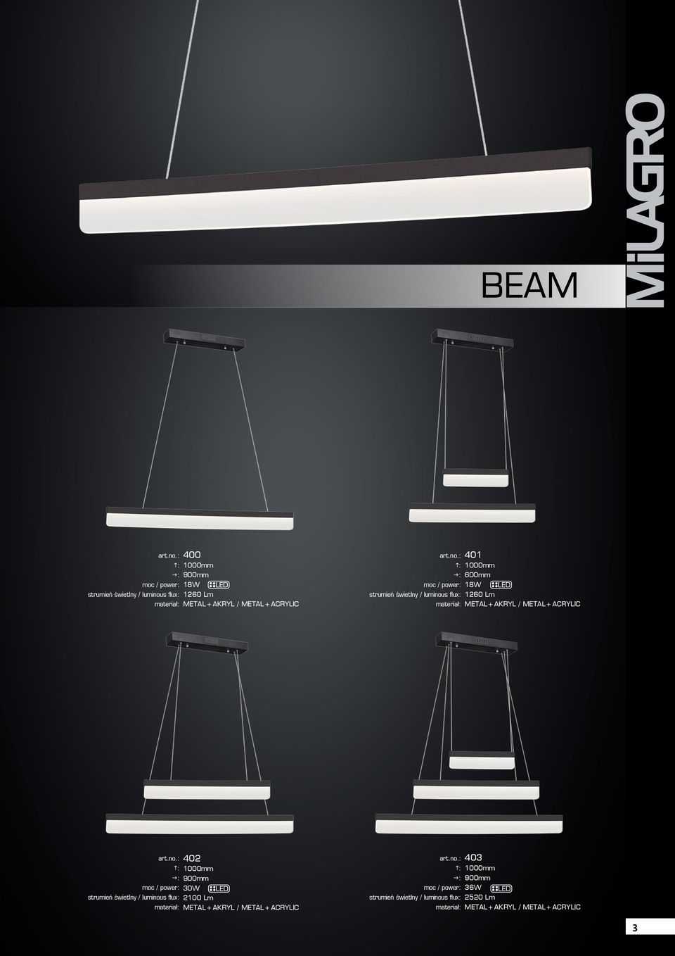 METAL+ACRYLIC 402 900mm 30W 2100 Lm METAL+AKRYL /