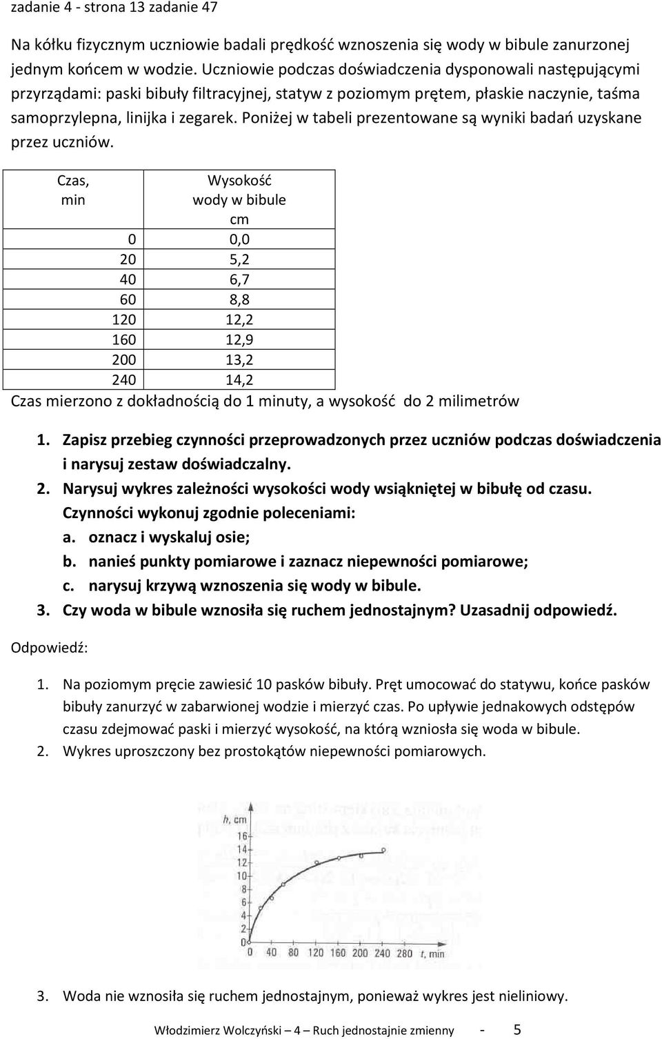 Poniżej w tabeli prezentowane są wyniki badań uzyskane przez uczniów.