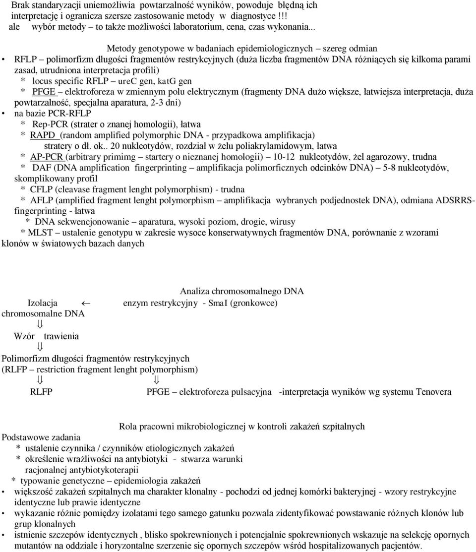 .. Metody genotypowe w badaniach epidemiologicznych szereg odmian RFLP polimorfizm długości fragmentów restrykcyjnych (duża liczba fragmentów DNA różniących się kilkoma parami zasad, utrudniona
