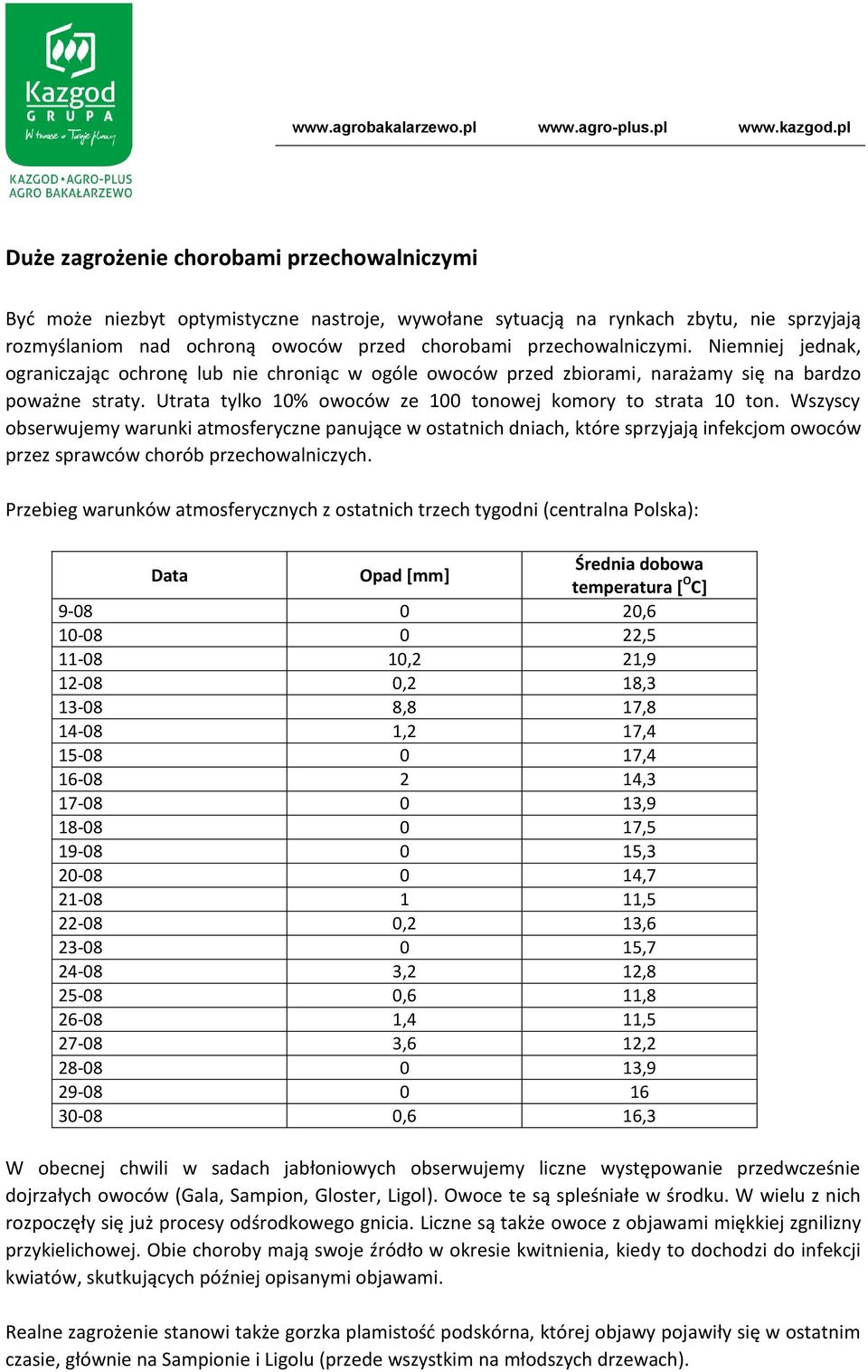 przechowalniczymi. Niemniej jednak, ograniczając ochronę lub nie chroniąc w ogóle owoców przed zbiorami, narażamy się na bardzo poważne straty.