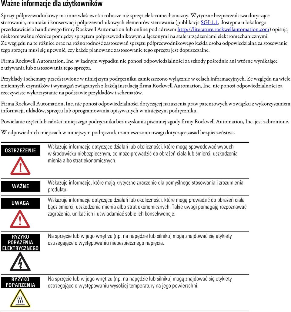 1, dostępna u lokalnego przedstawiciela handlowego firmy Rockwell Automation lub online pod adresem http://literature.rockwellautomation.