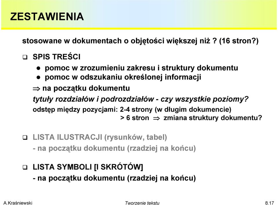 tytuły rozdziałów i podrozdziałów - czy wszystkie poziomy?
