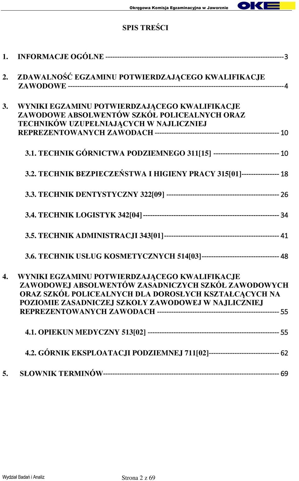 WYNIKI EGZAMINU POTWIERDZAJĄCEGO KWALIFIKACJE ZAWODOWE ABSOLWENTÓW SZKÓŁ POLICEALNYCH ORAZ TECHNIKÓW UZUPEŁNIAJĄCYCH W NAJLICZNIEJ REPREZENTOWANYCH ZAWODACH