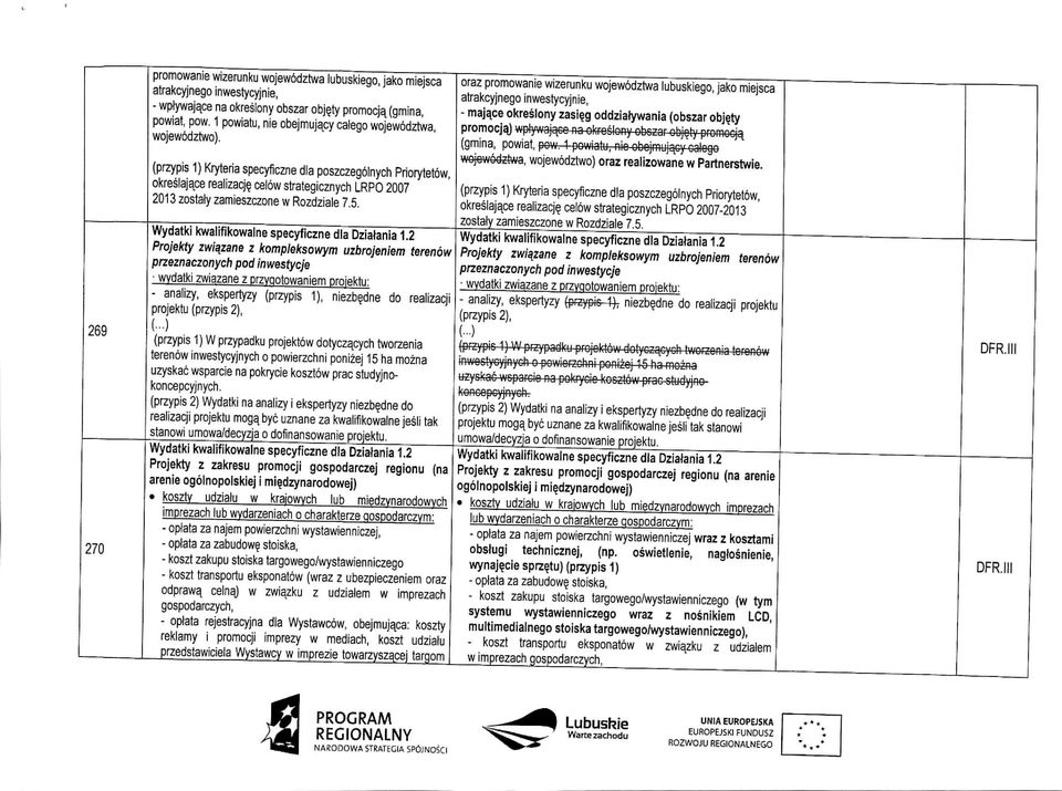 celow strategicznych LRPO 2007 2013 zostaty zamieszczone w Rozdziale 7.5. Wydatki kwalifikowalne specyficzne dla Dziatania 1.
