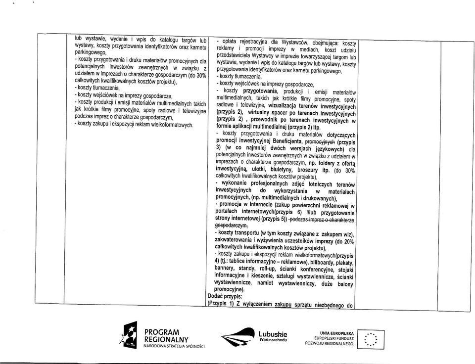 gospodarcze, - koszty produkcji i emisji materiafow multimedialnych takich jak krotkie filmy promocyjne, spoty radiowe i telewizyjne podczas imprez o charakterze gospodarczym, - koszty zakupu i
