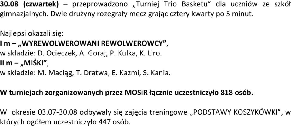 Goraj, P. Kulka, K. Liro. II m MIŚKI, w składzie: M. Maciąg, T. Dratwa, E. Kazmi, S. Kania.