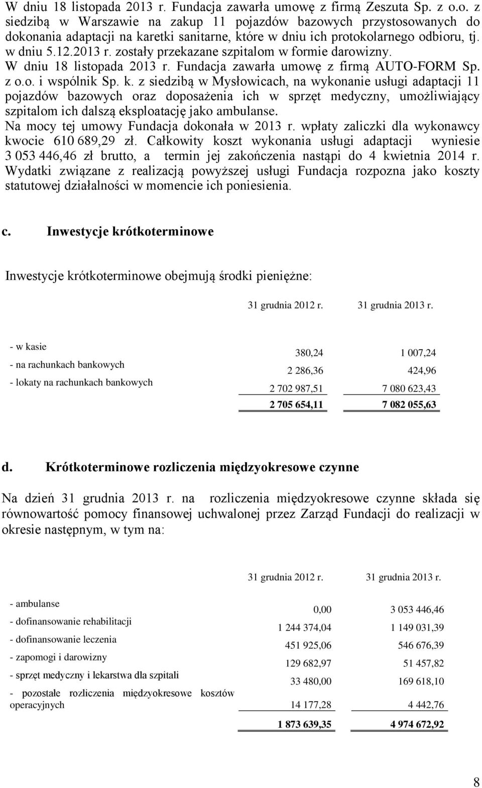 z siedzibą w Mysłowicach, na wykonanie usługi adaptacji 11 pojazdów bazowych oraz doposażenia ich w sprzęt medyczny, umożliwiający szpitalom ich dalszą eksploatację jako ambulanse.