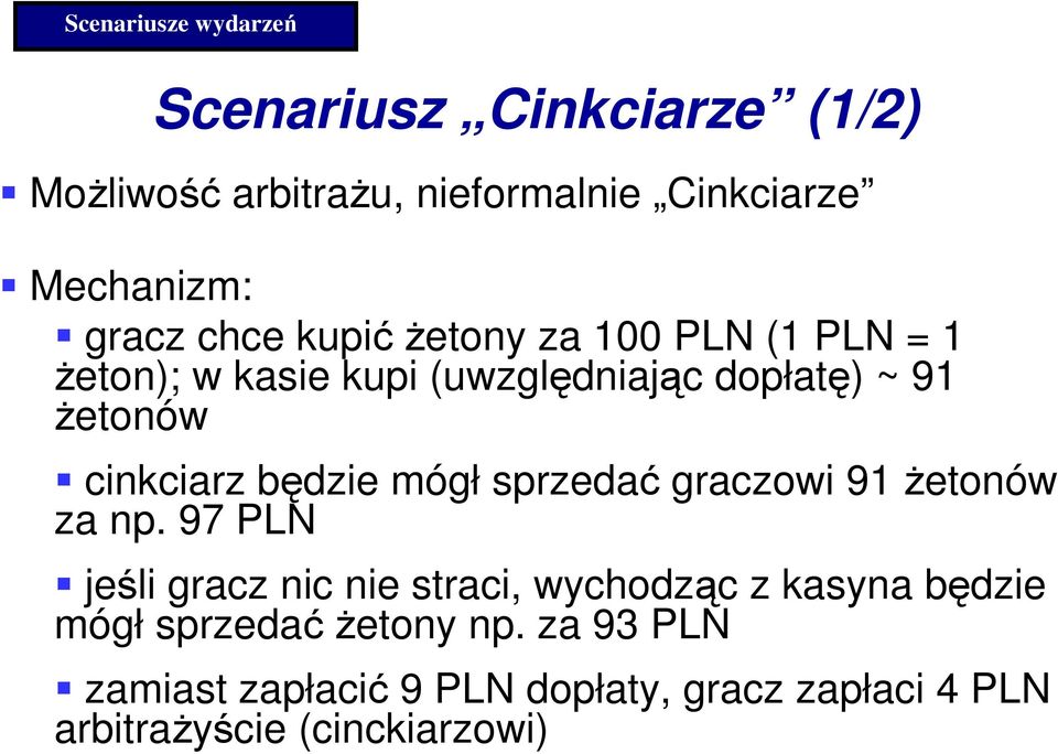 będzie mógł sprzedać graczowi 91 Ŝetonów za np.