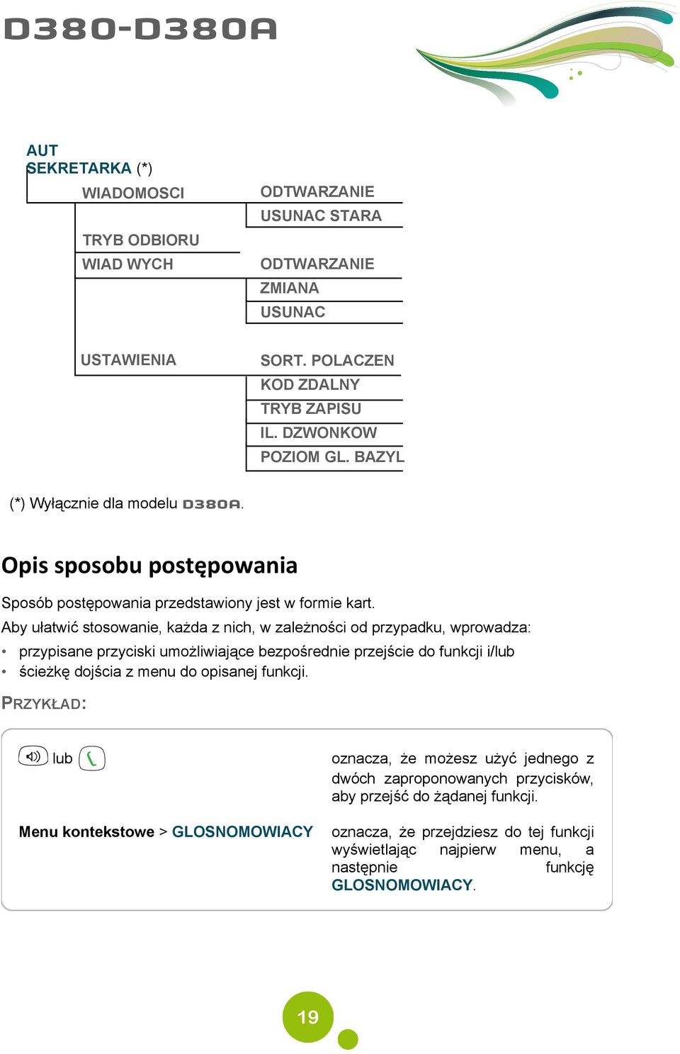 Aby ułatwić stosowanie, każda z nich, w zależności od przypadku, wprowadza: przypisane przyciski umożliwiające bezpośrednie przejście do funkcji i/lub ścieżkę dojścia z menu do opisanej