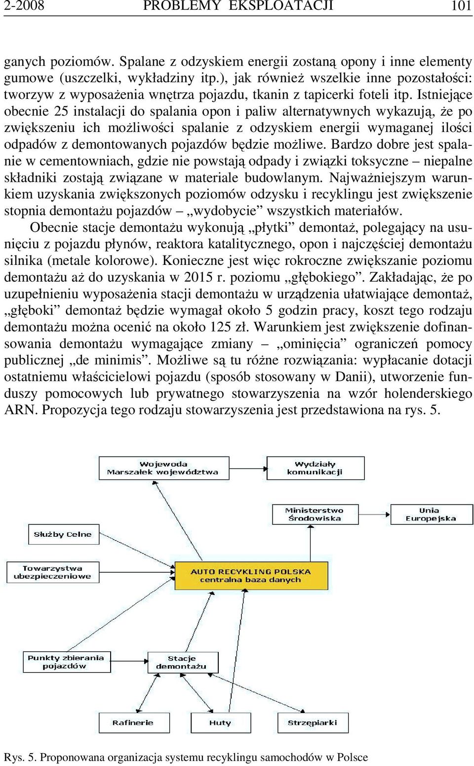Istniejące obecnie 25 instalacji do spalania opon i paliw alternatywnych wykazują, że po zwiększeniu ich możliwości spalanie z odzyskiem energii wymaganej ilości odpadów z demontowanych pojazdów