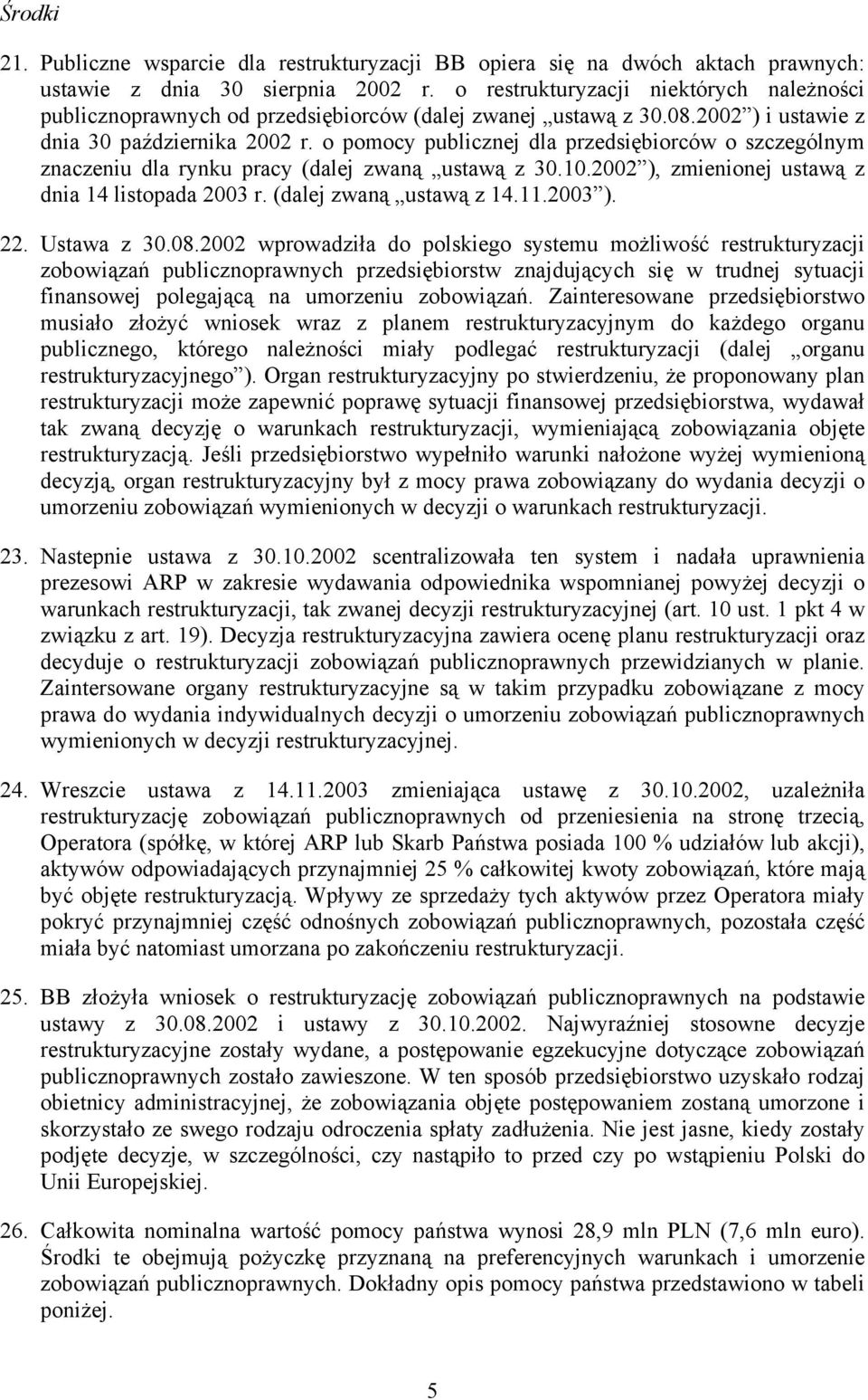 o pomocy publicznej dla przedsiębiorców o szczególnym znaczeniu dla rynku pracy (dalej zwaną ustawą z ), zmienionej ustawą z dnia 14 listopada 2003 r. (dalej zwaną ustawą z 14.11.2003 ). 22.