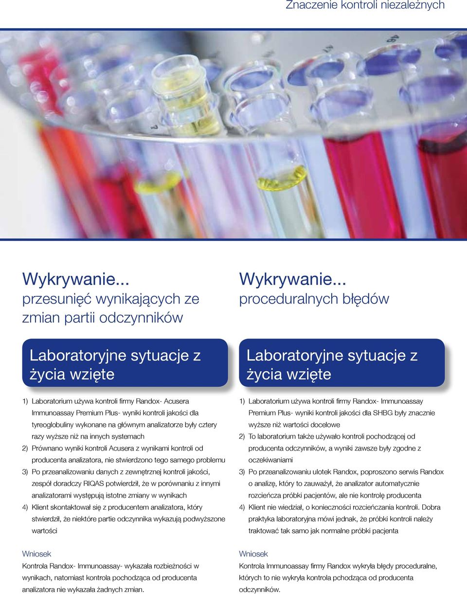 głównym analizatorze były cztery razy wyższe niż na innych systemach 2) Prównano wyniki kontroli Acusera z wynikami kontroli od producenta analizatora, nie stwierdzono tego samego problemu 3) Po